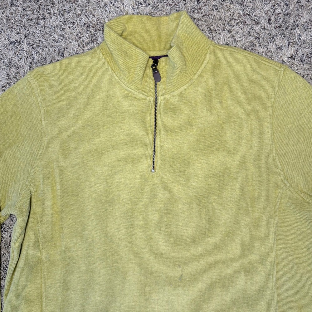 Orvis Mens Quarter Zip Pullover Sweater Chartreuse Green Cotton Ribbed M 2B7A - Picture 2 of 10